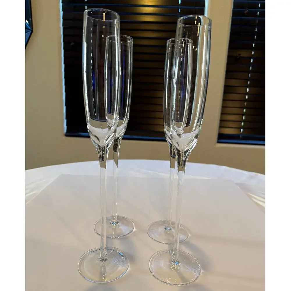Z Gallerie Giant 14” Tall Champagne Flutes Clear Long Stem Set of 4